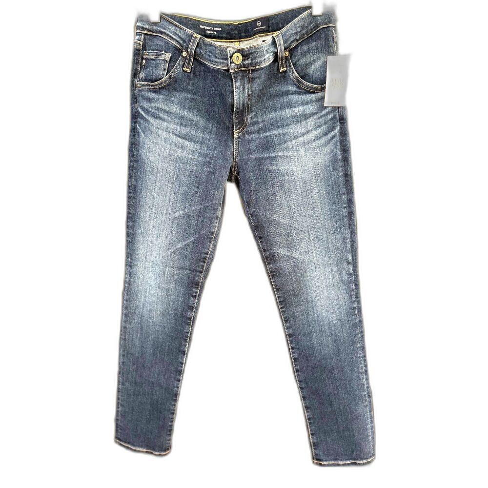 NWT Adriano Goldschmied Med Dark Blue Maternity Prima Cigarette Leg Jeans SZ 28